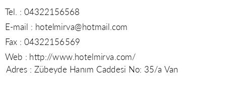 Hotel Mirva telefon numaralar, faks, e-mail, posta adresi ve iletiim bilgileri